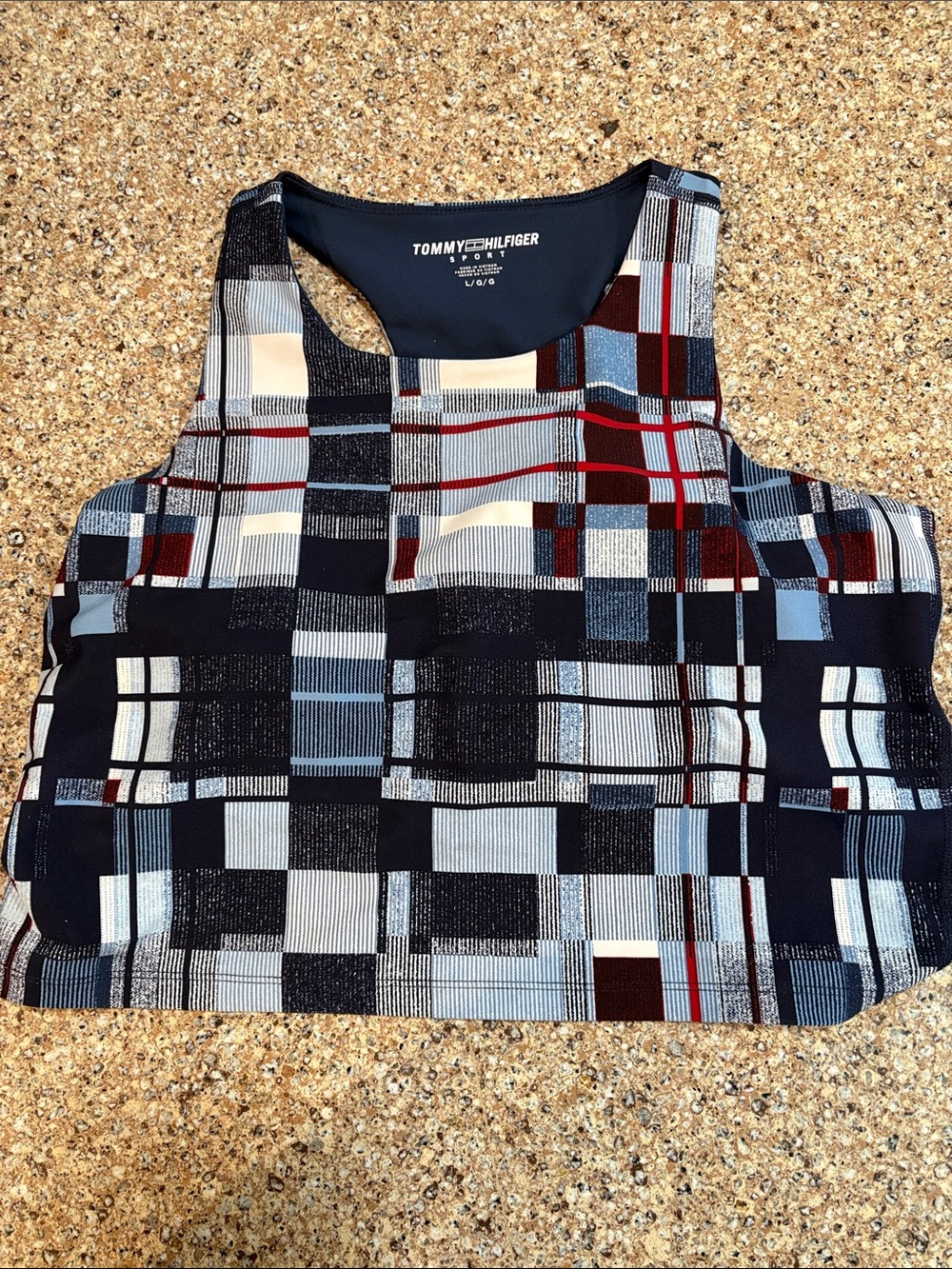 Tommy Hilfiger Sport Sports Bra L Plaid Longline Racerback Padded